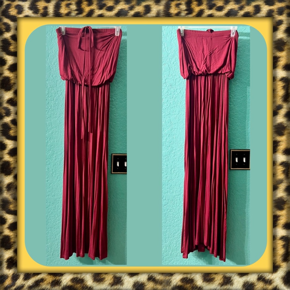 👑✅PRICE FIRM✅ Burgundy Red Strapless Maxi Dress